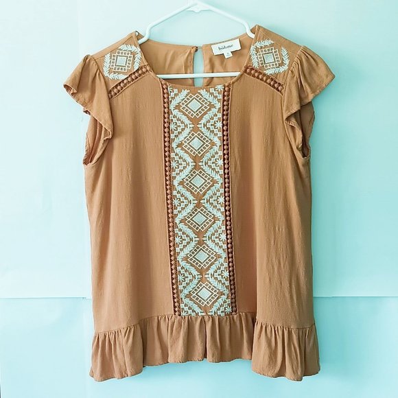 bohme Tops - BOHME Peach Embroidered Blouse Size S